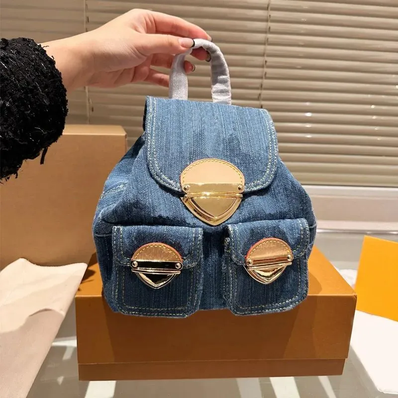 Luxury Denim Leather Backpack: Stylish Designer Shoulder Bag for Women  Shop Now!