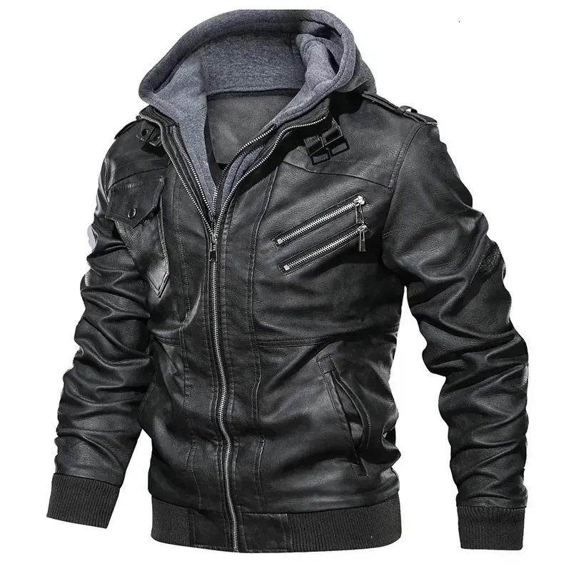 Mens Brown Faux Leather Motorcycle Jacket, Autumn Winter Oblique