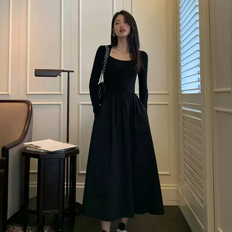 black bodycon square neck dress Ainslee Square Neck Midi Dress in Black main image 0