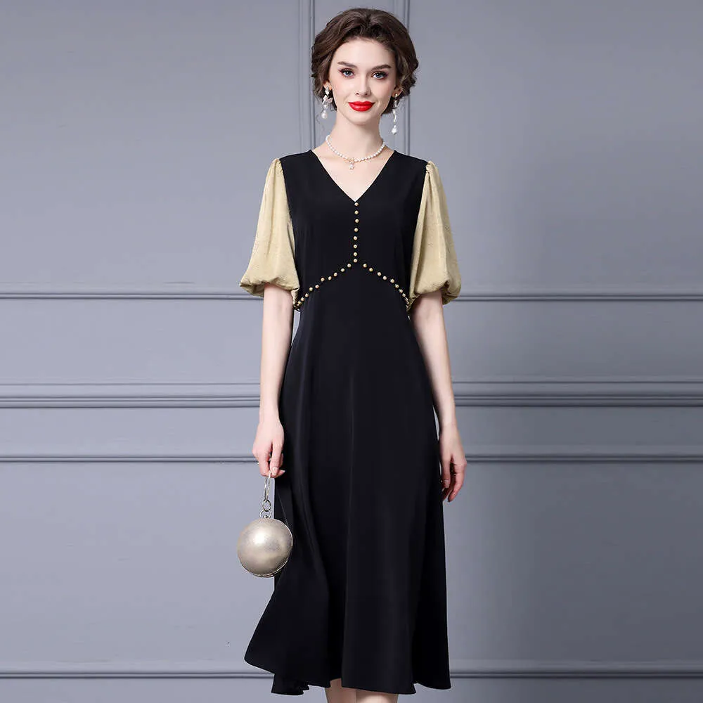Save Big on Bulk Long Sleeve Fishtail Dress French V Neck A Line Swing  Dress Color Blocked Lantern Sleeves Loose Lace Fishtail Design Summer 2025  ...