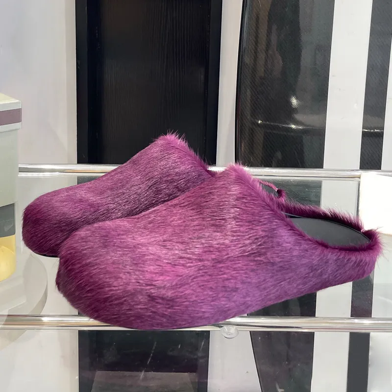 furry slides designer Fussbett fur Slide Slippers Sabot Long Calf Hair Leather Calfskin Fur Slipper Loafers Men Women Black White OrangkFPJ#