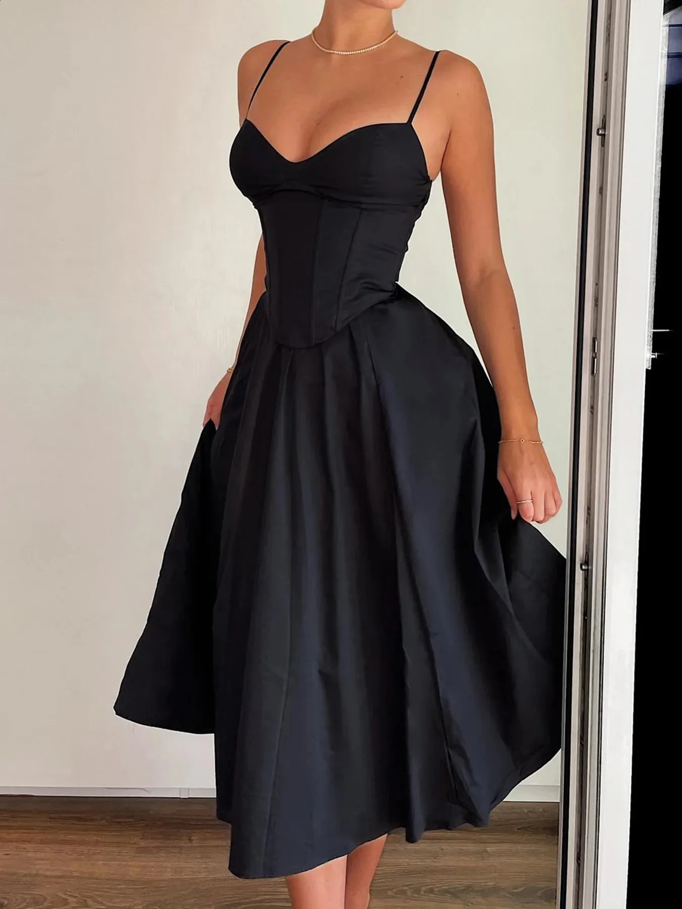 slim fit dress slacks Seamless Spaghetti Strap Dress- Black