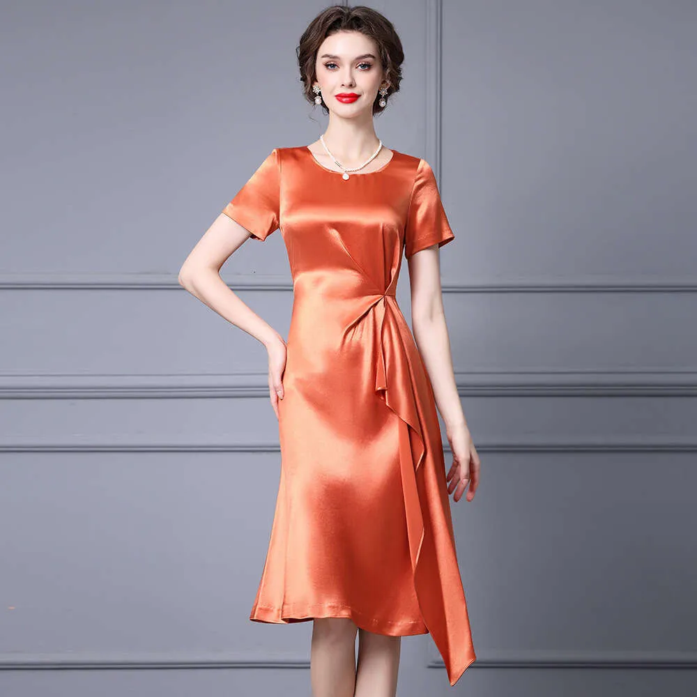 2024 New Noblewoman A-line purple satin skirt with Irregular Acetate, Waist Cinching, and Slimming Effect - Perfect for Summer