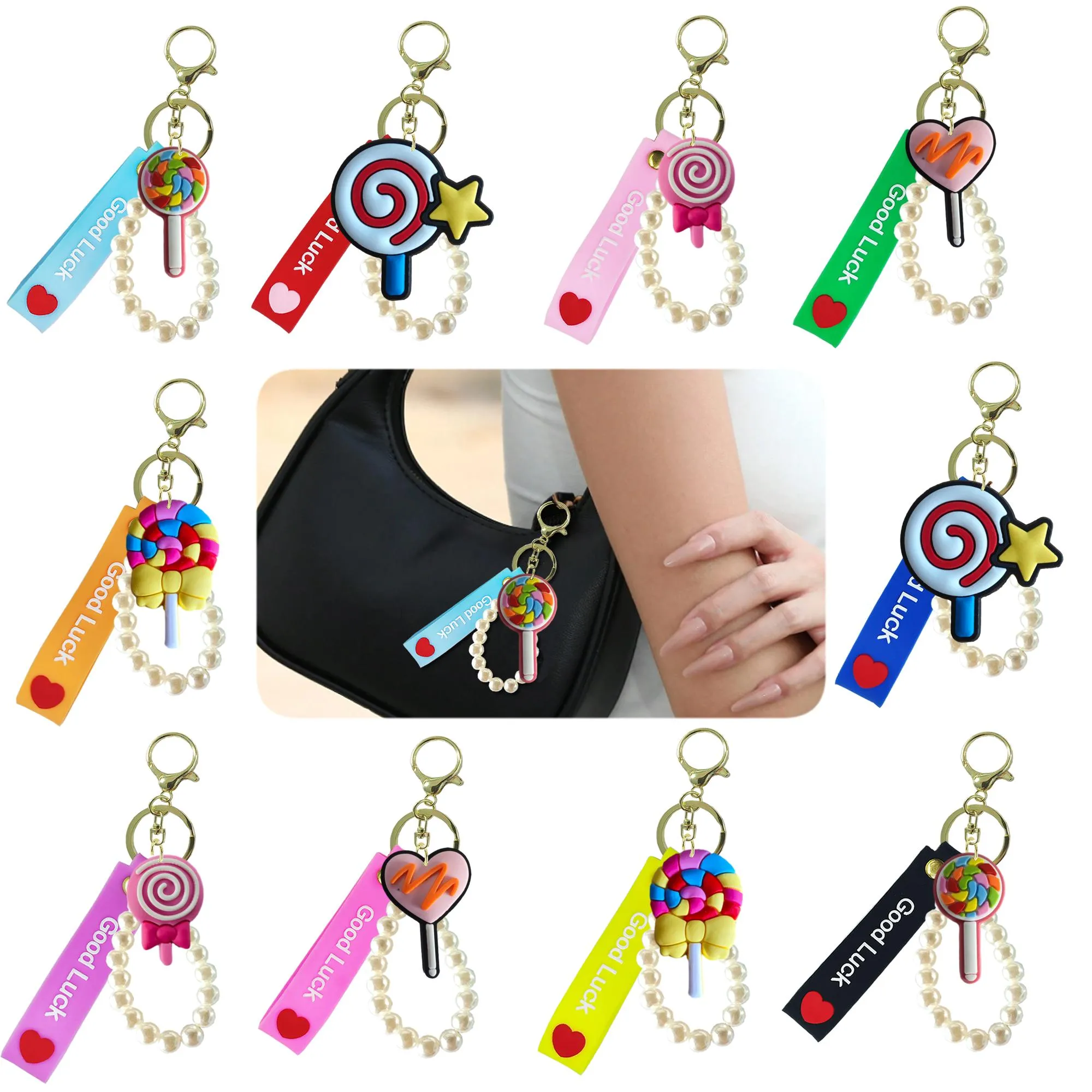 Cute Key Rope Cartoon Keychains: Cute Lollipop Keyrings, Pearl Chain Bag Charms ...