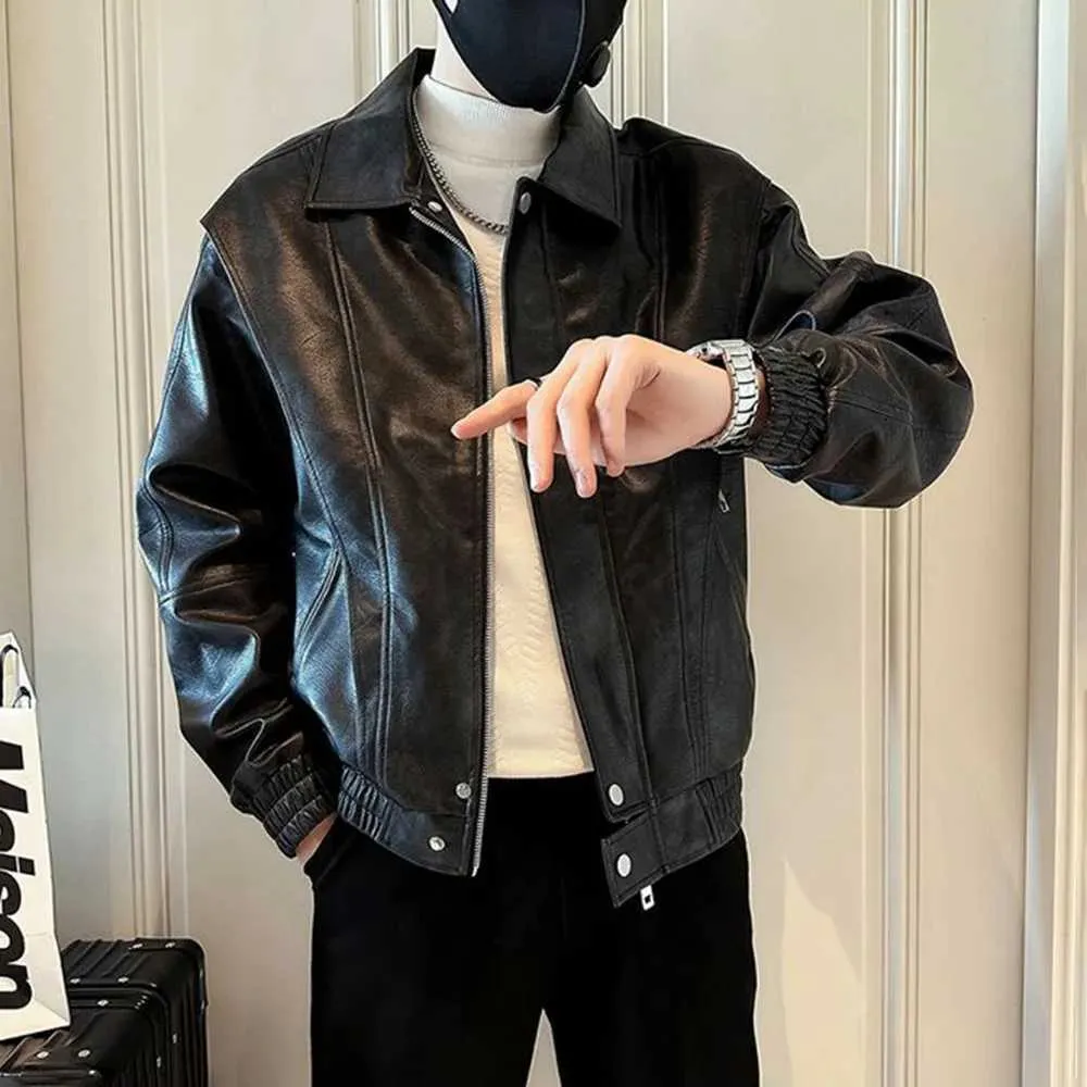 Leather Jacket Men Autumn Versatile Streetwear Zip-Up Daily Top Clothing Leather Jacket Men Autumn Versatile Streetwear Zip-Up Daily Top Clothing