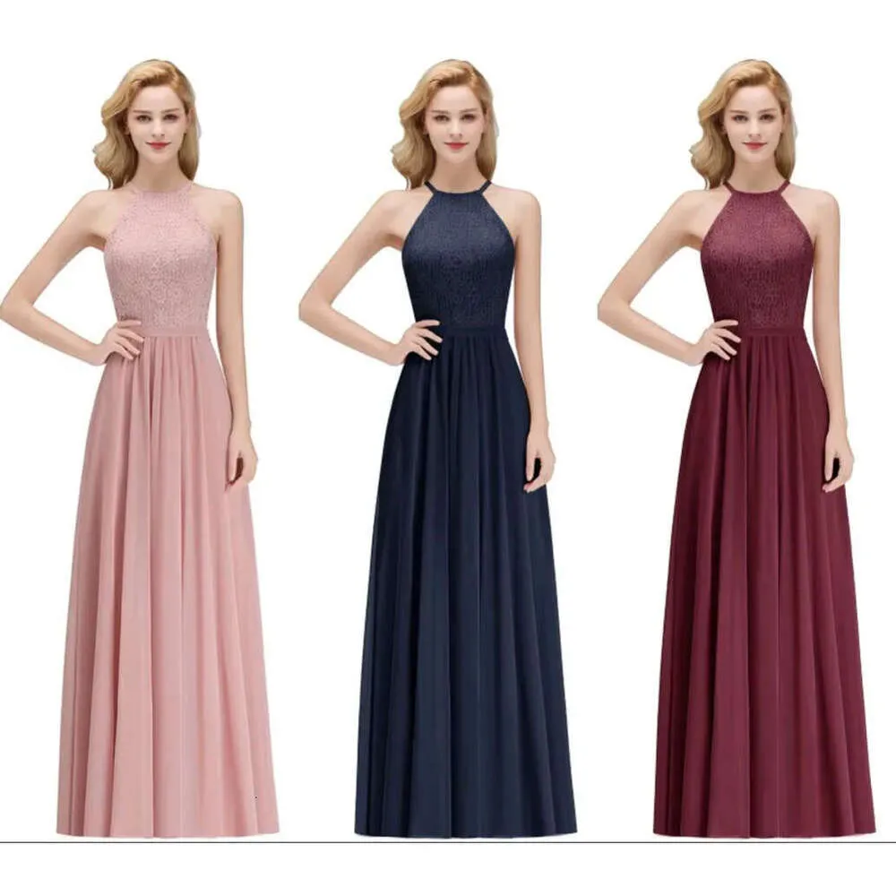 Elegant Navy Blue Dusty Pink Lace Chiffon Evening Dress