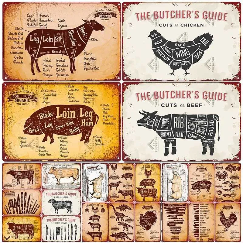 The Butcher's Guide Vintage Metal Sign, Kitchen Poster, Cuts of Beef ...