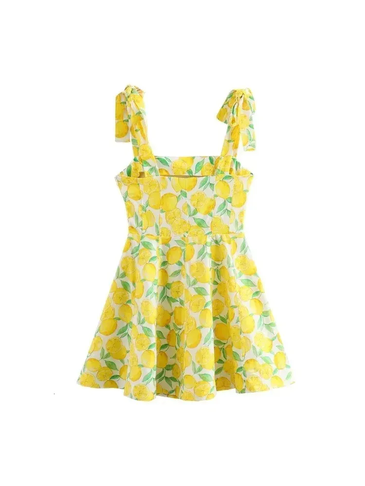 topshop tie back a line mini dress in lemon print Women's Knitted Cotton Dress, Spaghetti Strap, Print, Synthetic Fiber, Short Sleeve Sleeveless low cut hollow floral sundress Size:EU36 sewn sequin detailing