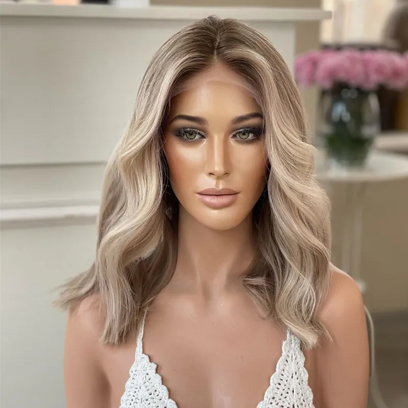 Human Hair Lace Front Wigs: Medium Length Warm Blonde  display picture 1
