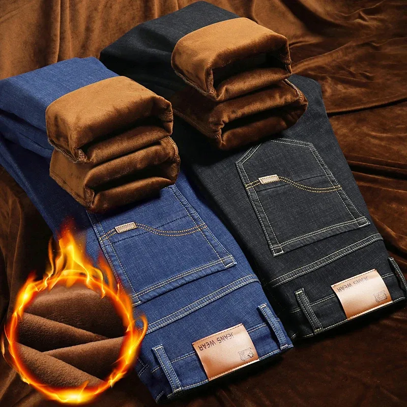 Mezclilla Vaqueros Forrados Hombre Jeans Azules Del Diseñador Para