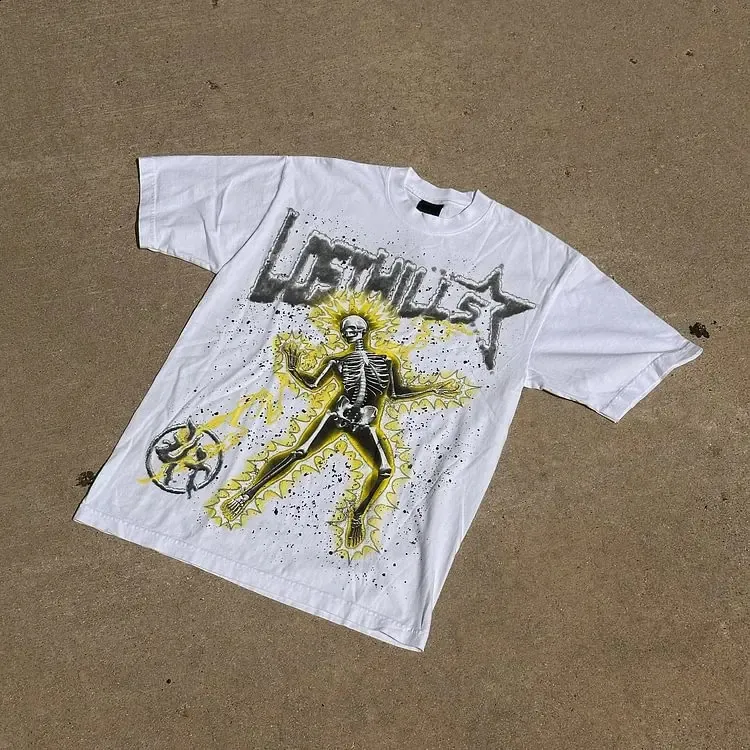 LOST IN THE HILLS スカルデザイン Tシャツ&ショーツセット M Vintage Lost Hills Skull Graphic 100% Cotton T Shirt From Kua01