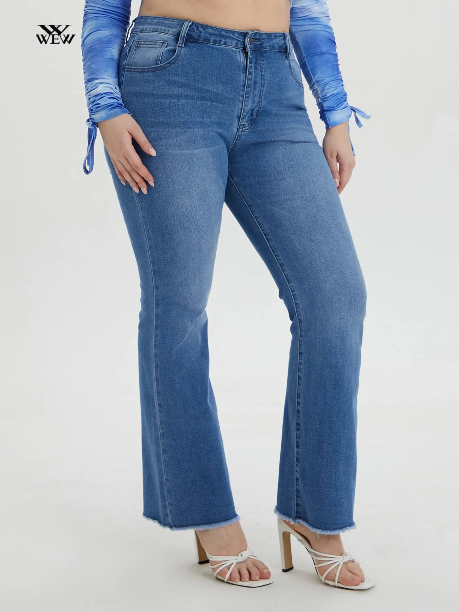 Stretchy Blue Ligh High Waisted Bootcut Jeans For Women Plus Size 