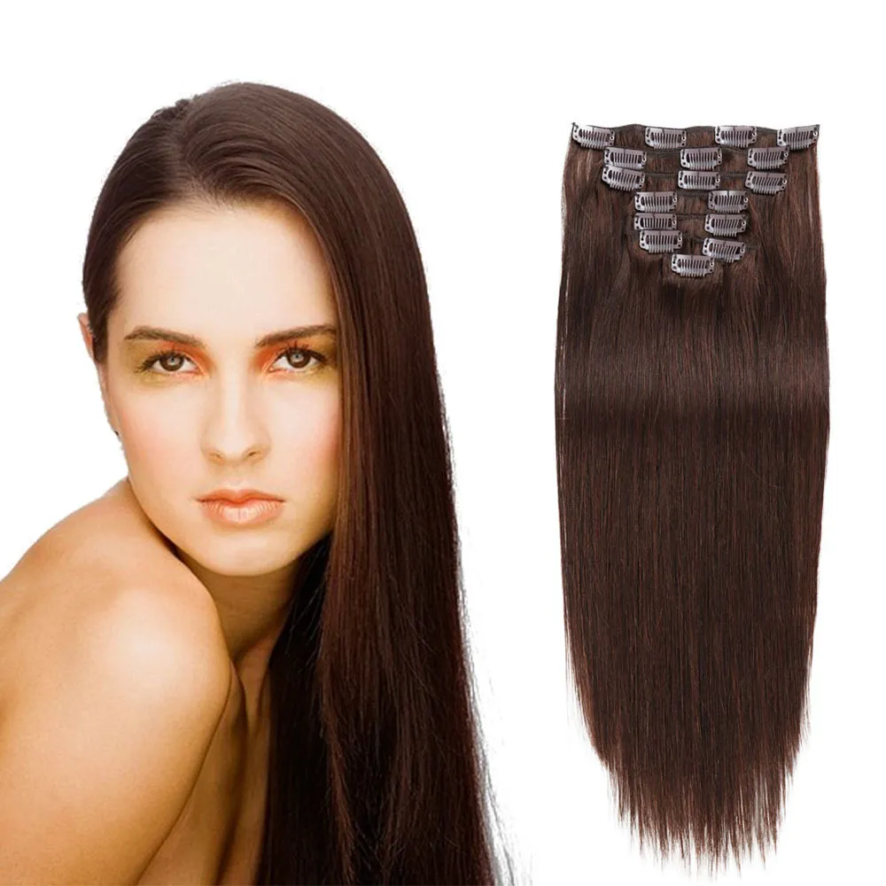 7Pc Clip In Hair Extensions Real Human Hair 14in Straight Double Weft 70g Clip in Hair Extensions Real Human Hair 5pcs Double Weft  main image 2
