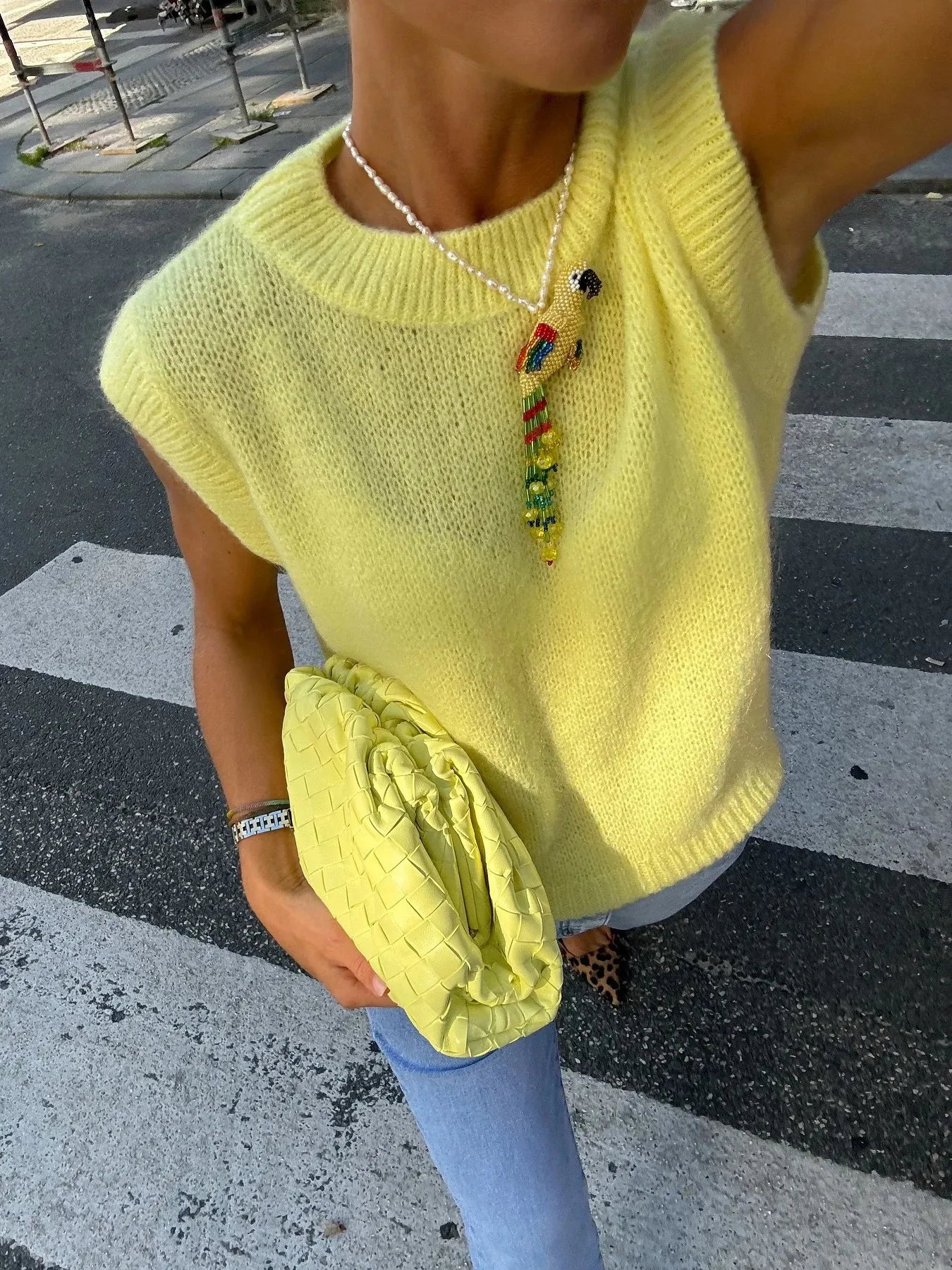 Fall Cropped Sweater Vest: Womens Yellow Mohair Knit