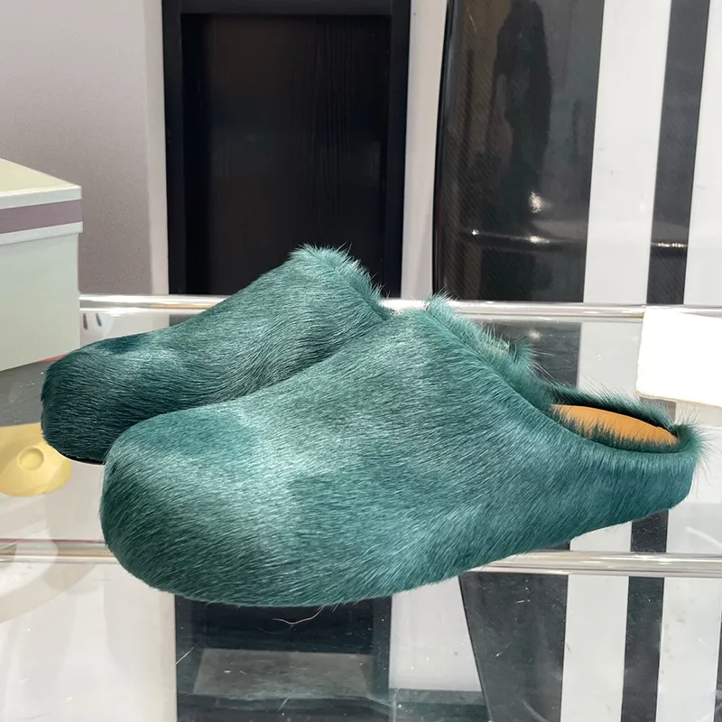 furry slides designer Fussbett fur Slide Slippers Sabot Long Calf Hair Leather Calfskin Fur Slipper Loafers Men Women Black White OrangkFPJ#