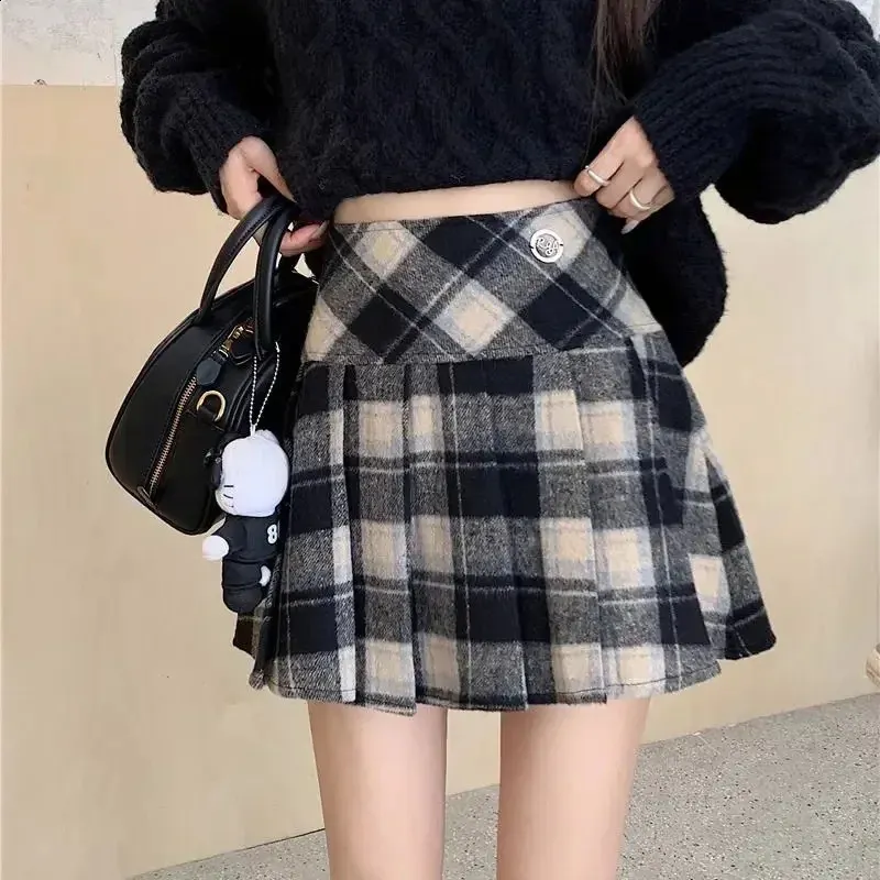Save Big on Bulk Korean Wool Skirt Pleated Plaid Mini Skirt: Retro Wool  Plaid Skirts, Cute High Waist Short Korean Skirt For Autumn And Winter  Best