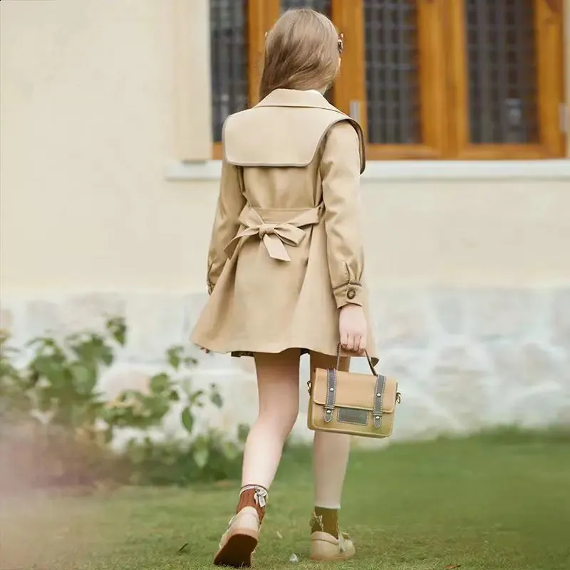 Girls Vintage Double Breasted Trench Coat - Navy Blue