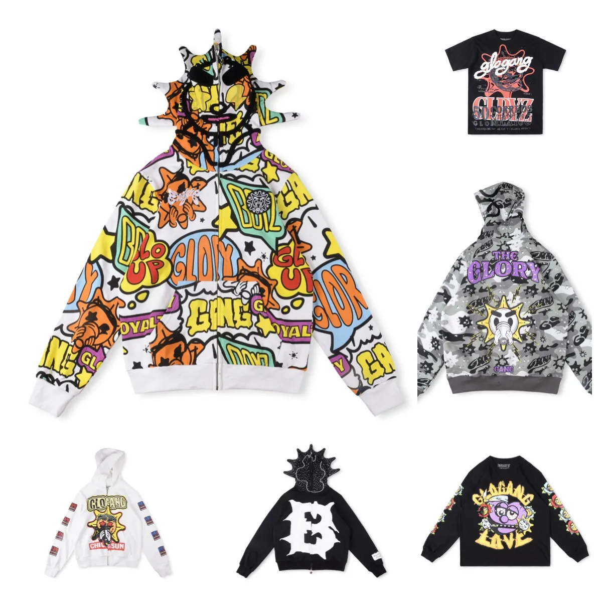 Wholesale Glo Gang Graphic Hoodie For Guys Long Sleeve Camo Print