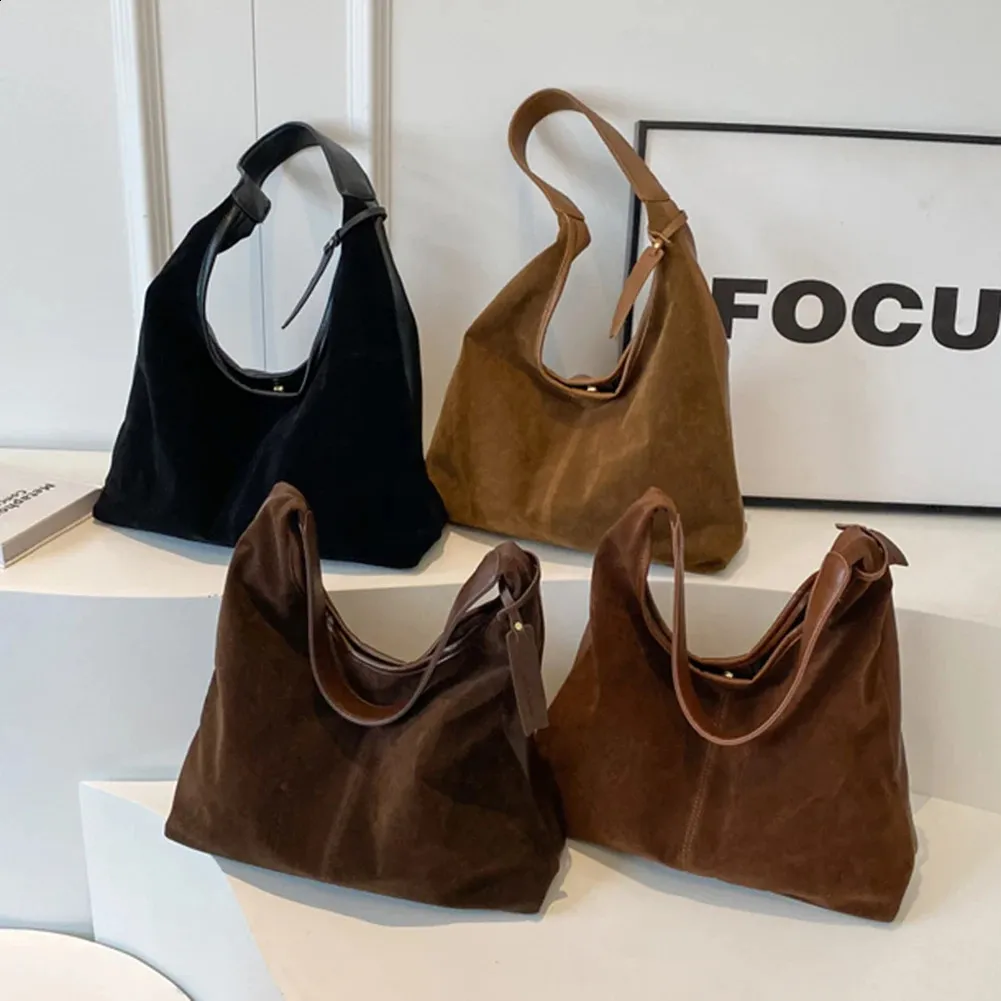 Retro Suede Tote Bag For Women Large Capacity Slouchy Suede