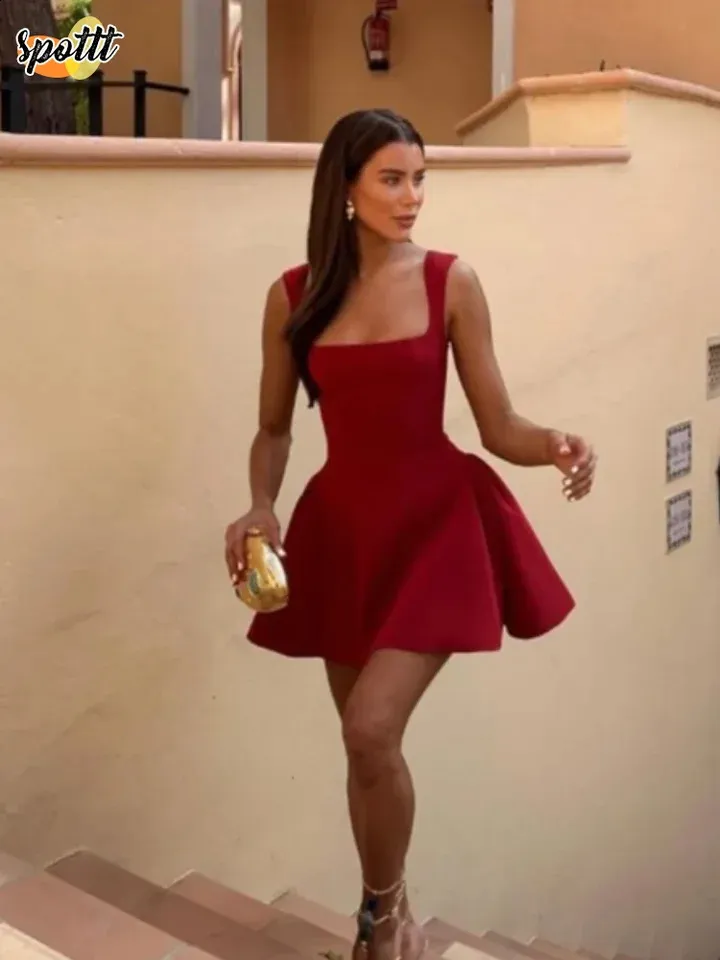 HSAJS Robe Femme Sexy Bodycon Mini Spaghetti Robes De Soiré Avec Collier Chic Elegant Courte Robe Cocktail Club Col En V Taille Haute Ete Robes Moulante à Bretelles Backless Dress