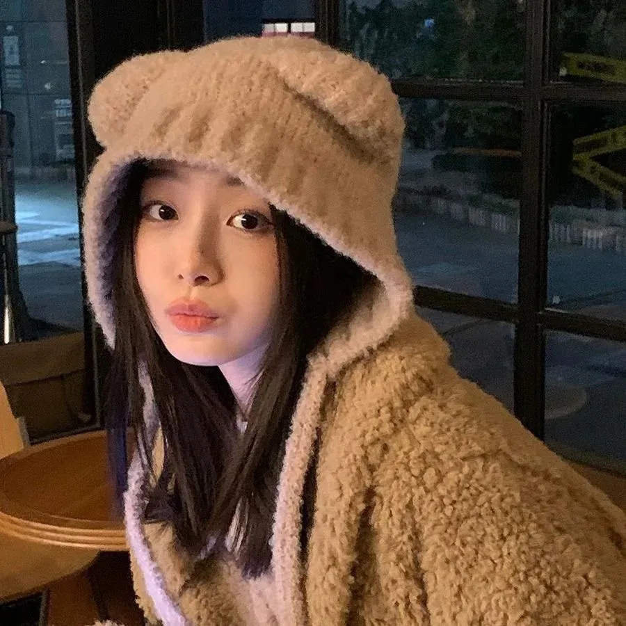 Cozy Winter Bear Balaclava Hat With Ears - Warm Hooded Scarf Beanie For Women & Girls