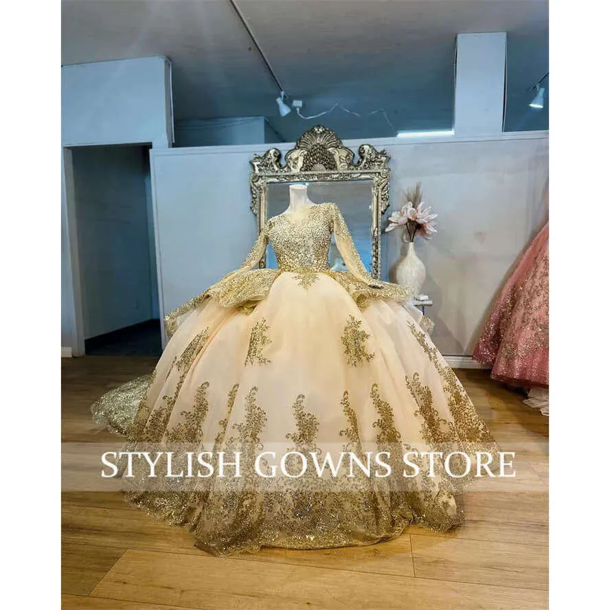 Sequined Princess Ball Gown: Gold Neck Beaded Quinceanera Dress, Sweet 16  Birthday Party & Prom. Shop Now! from Dhgate Quinceanera Dresses - price  311.42