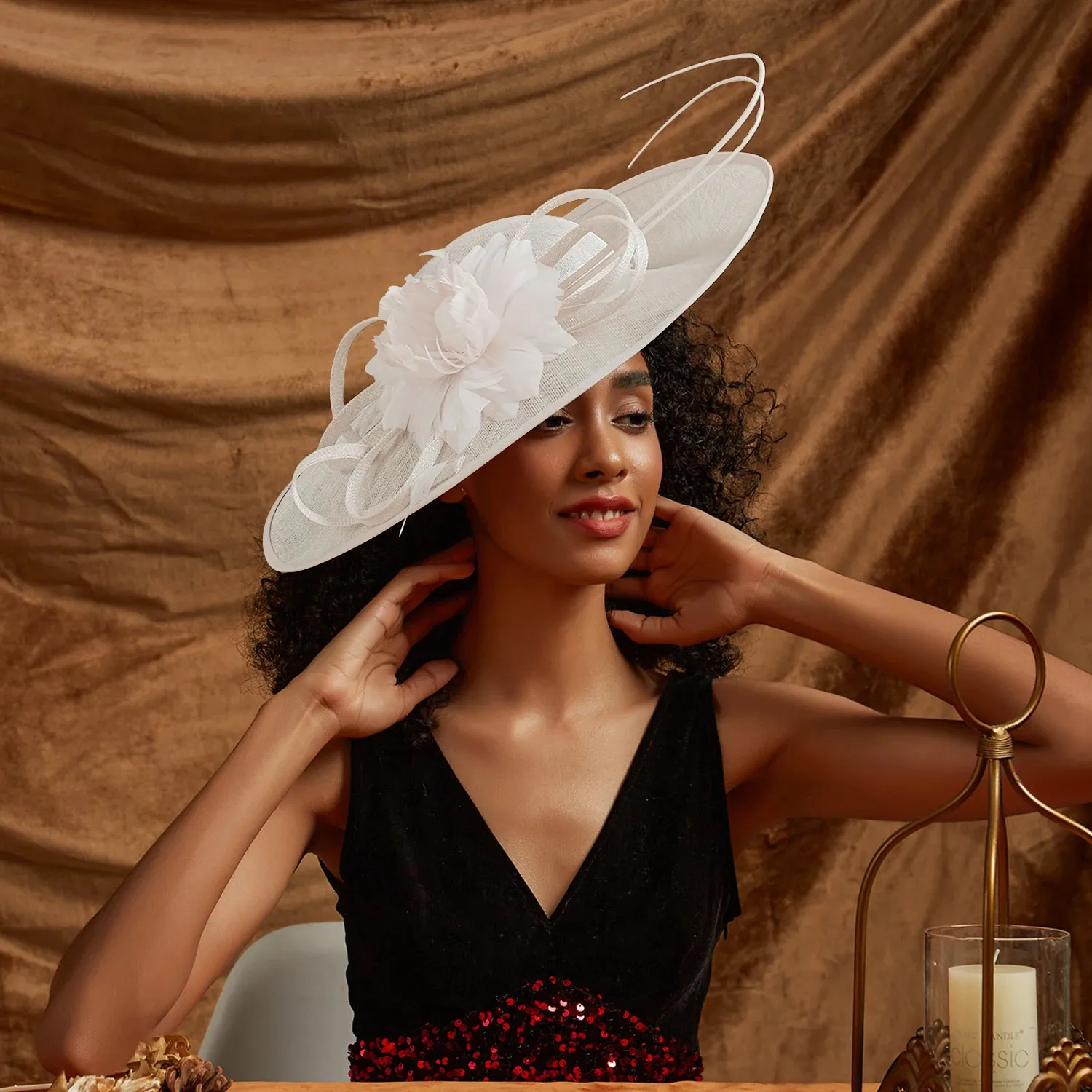 Really Cute Light Ivory Wool Church Dress Hat Luxury Winter White Ivory Wool Big Brim Hat for Women  main image 2