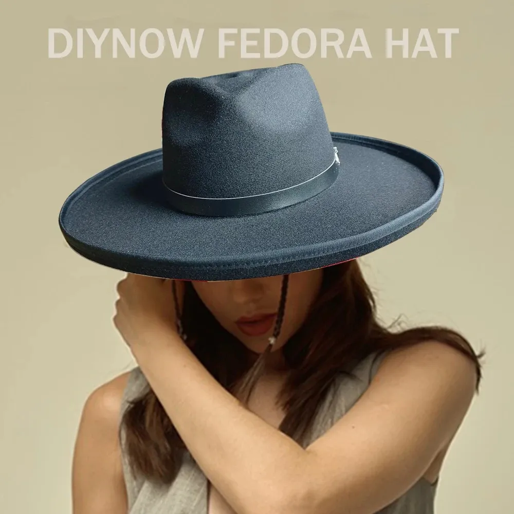 Mens Black Fedora Hats Wide Brim Felt Panama Hat Elegant  display picture 3