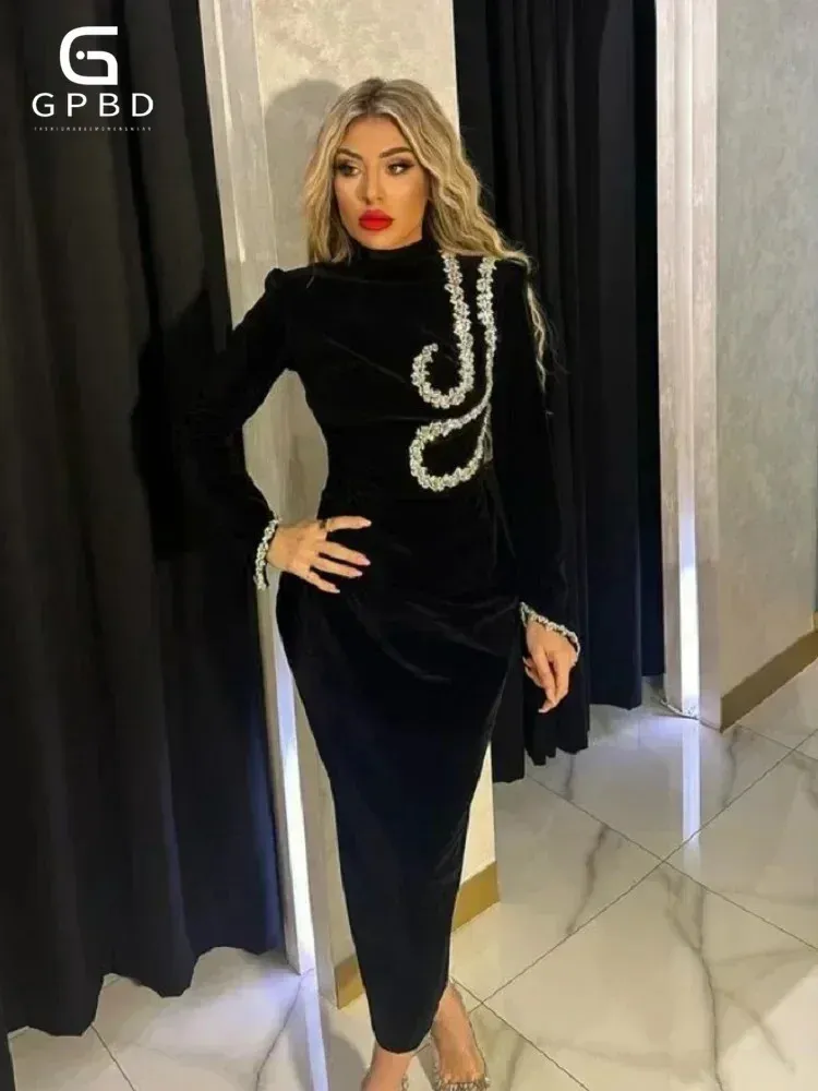 Long Sleeve Black Dress Maxi Elegant Beaded Bandage Maxi Dress For Women,  Slim Fit Evening Gown From Hui02, $60.89 In Bulk | DHgate.Com