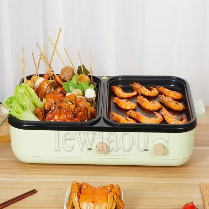 Hot Pot Electric Cooker Shikiy Electric Hot Pot With Grill-2 In 1 Indoor Shabu Shabu Pot, Separate Dual Electric Pot For Cooking