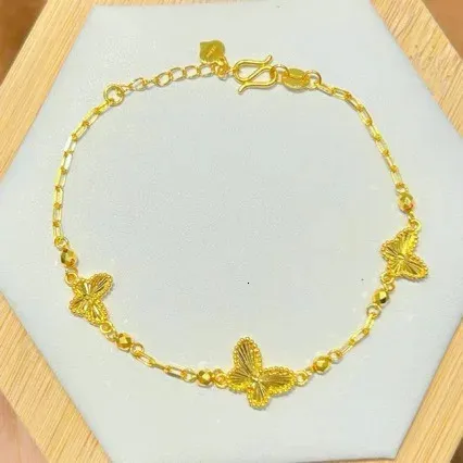 Super Shiny 24K Pure Gold Laser Butterfly Bracelet For Women AU999 