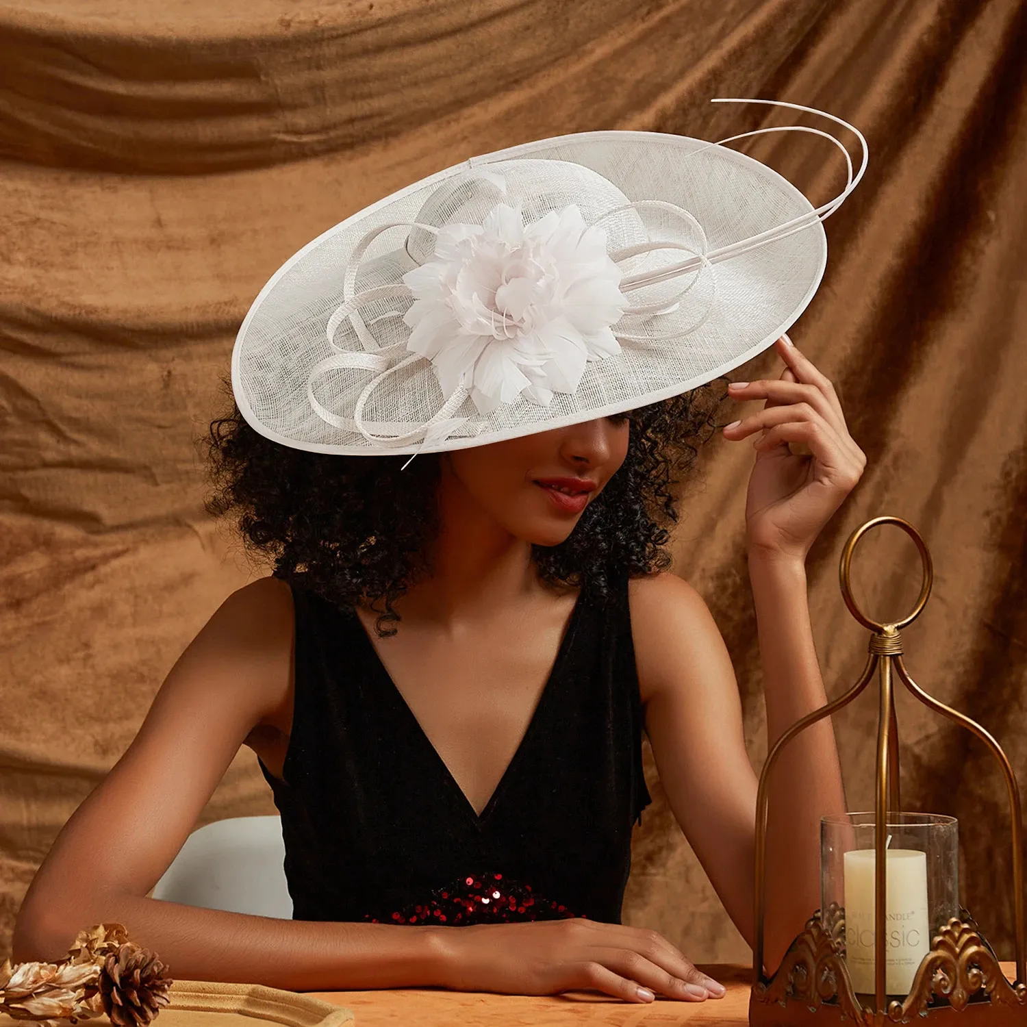 Derby tan with silver hints sun hat in sinamay M937( Ivory Taupe hat ) Kentucky Derby hat Wedding hat  main image 4
