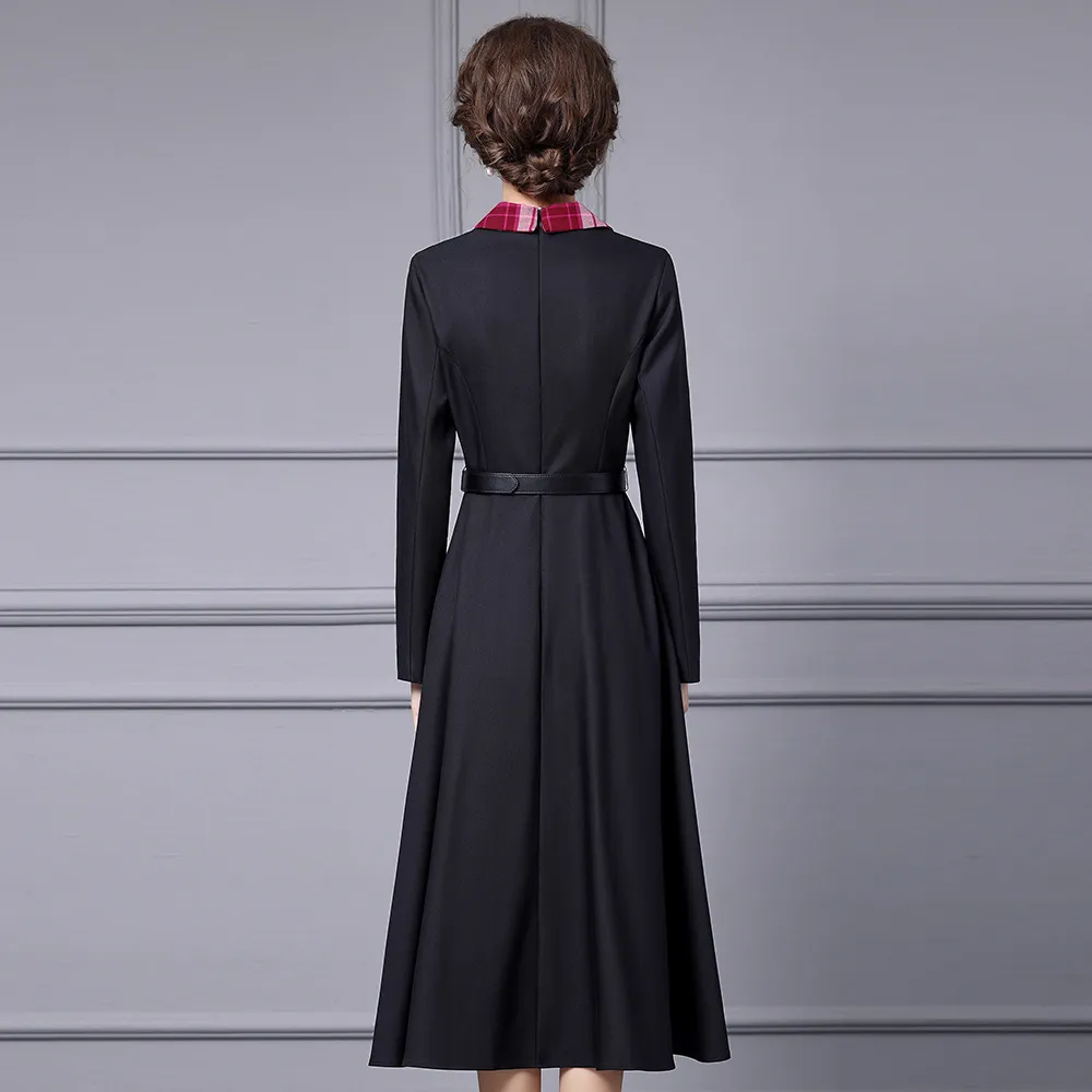 Handmade Women's Long Sleeve Work Office Dress with Contrasting Splicing Top