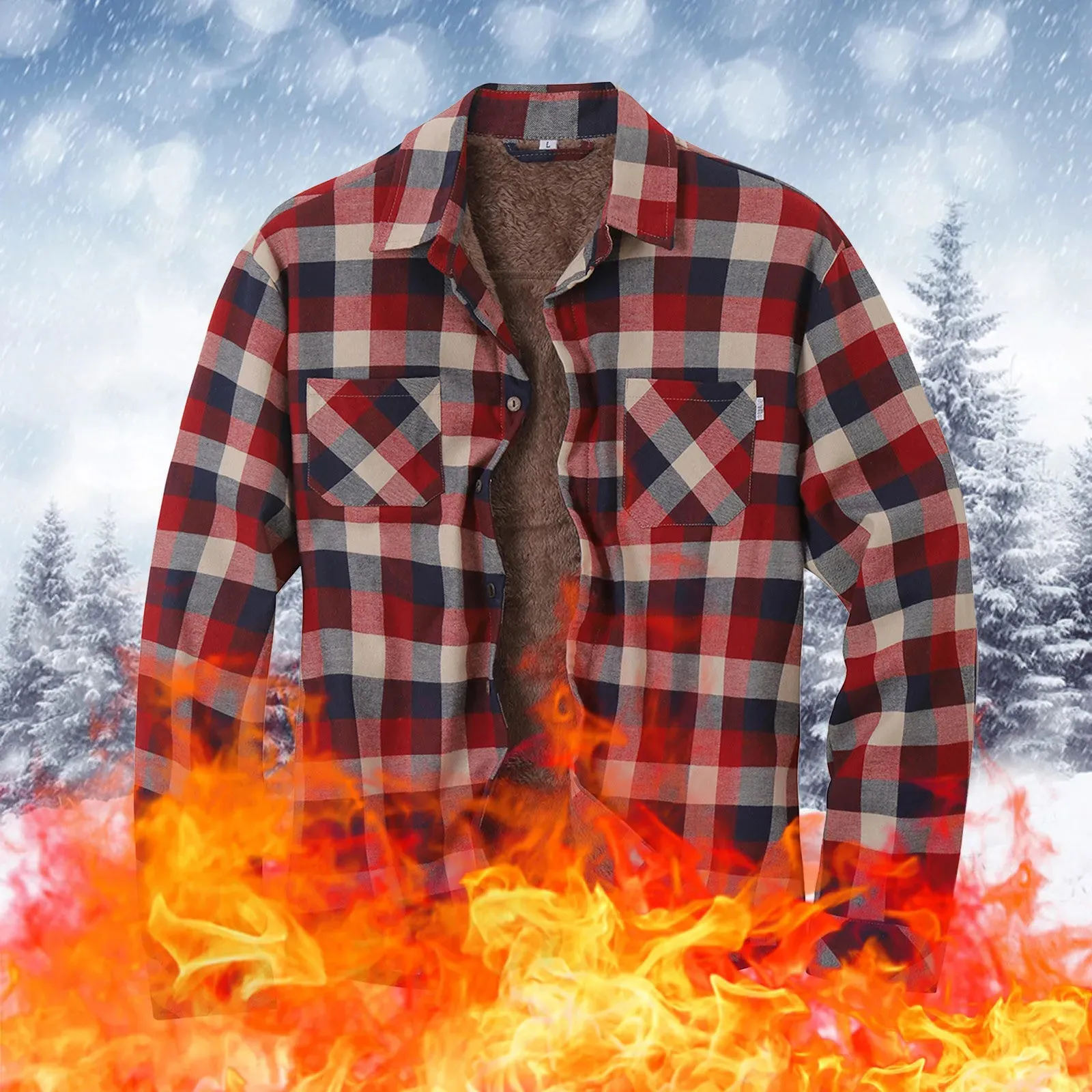 Plaid Jacket Mens Flannel With Sherpa Lining Fleece Jacket Men