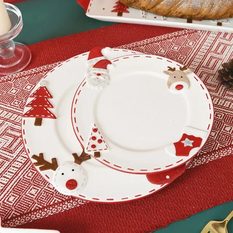 Nordische Weihnachtskeramik-Großteller Santa Claus Motiv - Keramik - Groß - Kreativ - Ess- und Kuchenteller - Haushaltsgeschirr