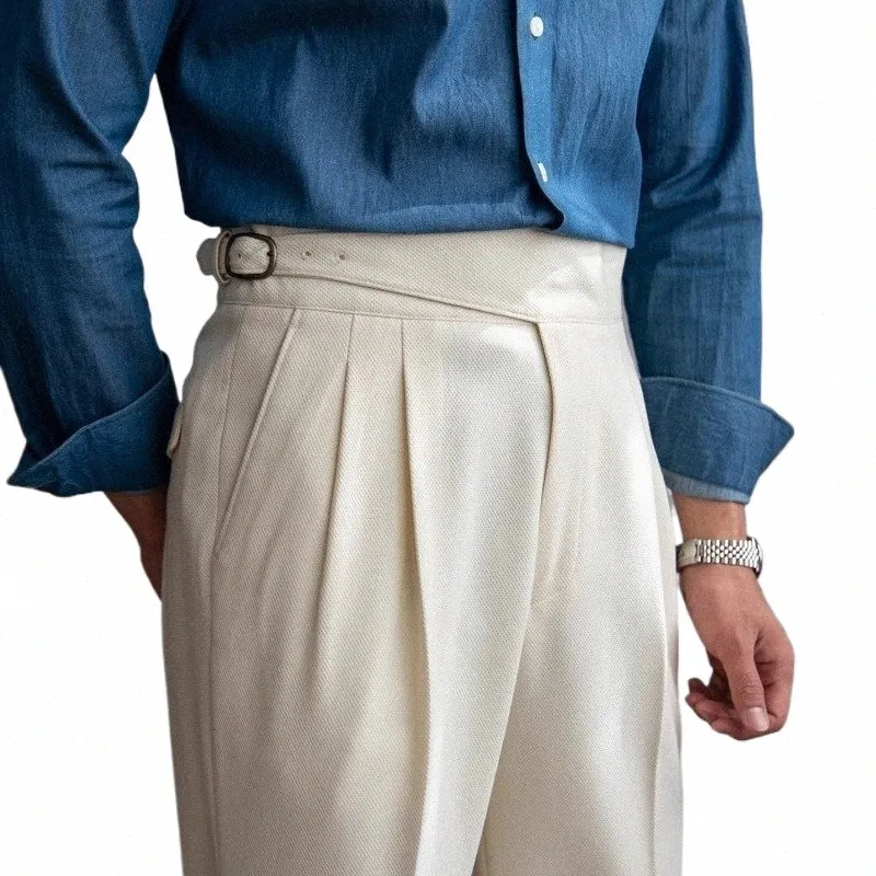 Italian Style Naples Suit Pants Men High Waist Straight Trousers Spring ...