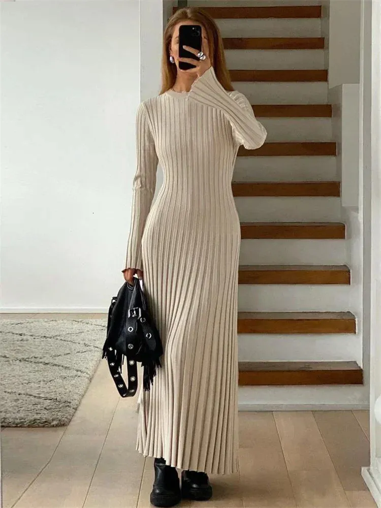 ladies long knitted dresses Women Knit Dress Puff Long Sleeve Dress For Fall Winter Round Neck Casual Tunic Dress Aline Summer Dresses for Women Mature Womens Dresses Long Summer
