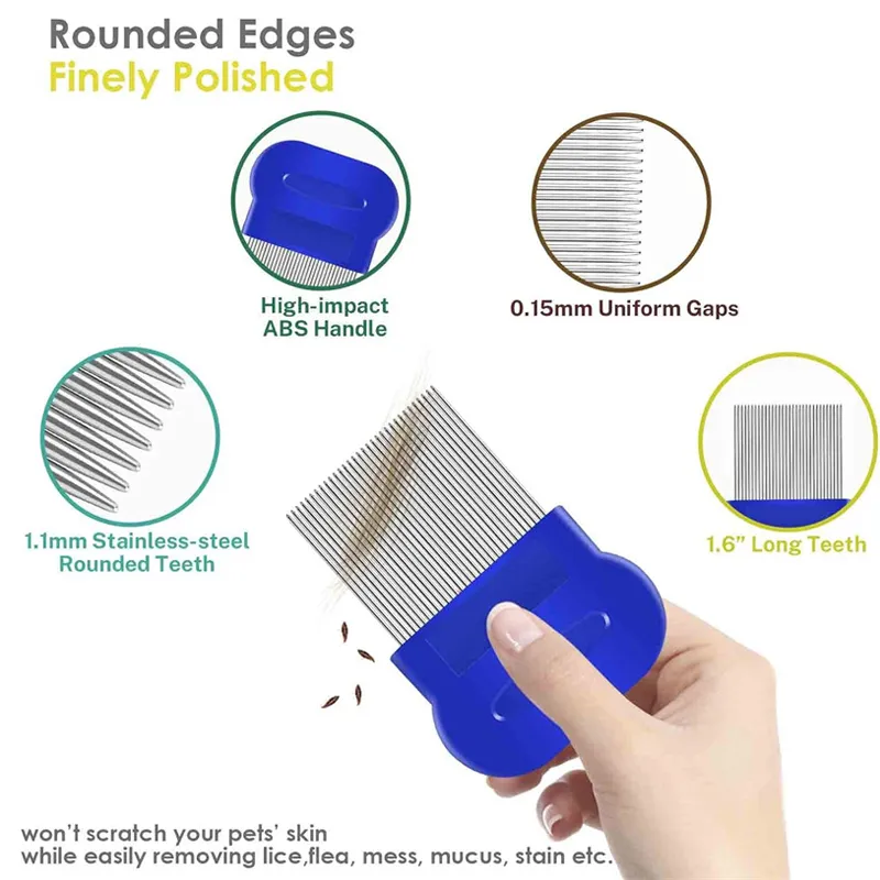 Stainless Steel 4 Pack Flea Lice Comb Dog Cat Grooming Combs With Rounded Teeth Double Sided Professional Pet Tear Stain_voghion.com