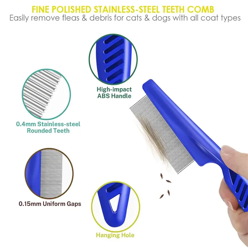 Stainless Steel 4 Pack Flea Lice Comb Dog Cat Grooming Combs With Rounded Teeth Double Sided Professional Pet Tear Stain_voghion.com