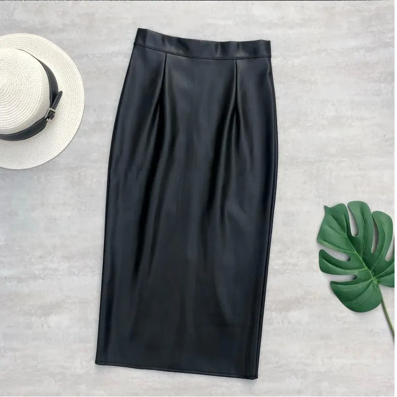 Faux Leather Midi Skirt, Front Zipper, Elegant Style | DHgate