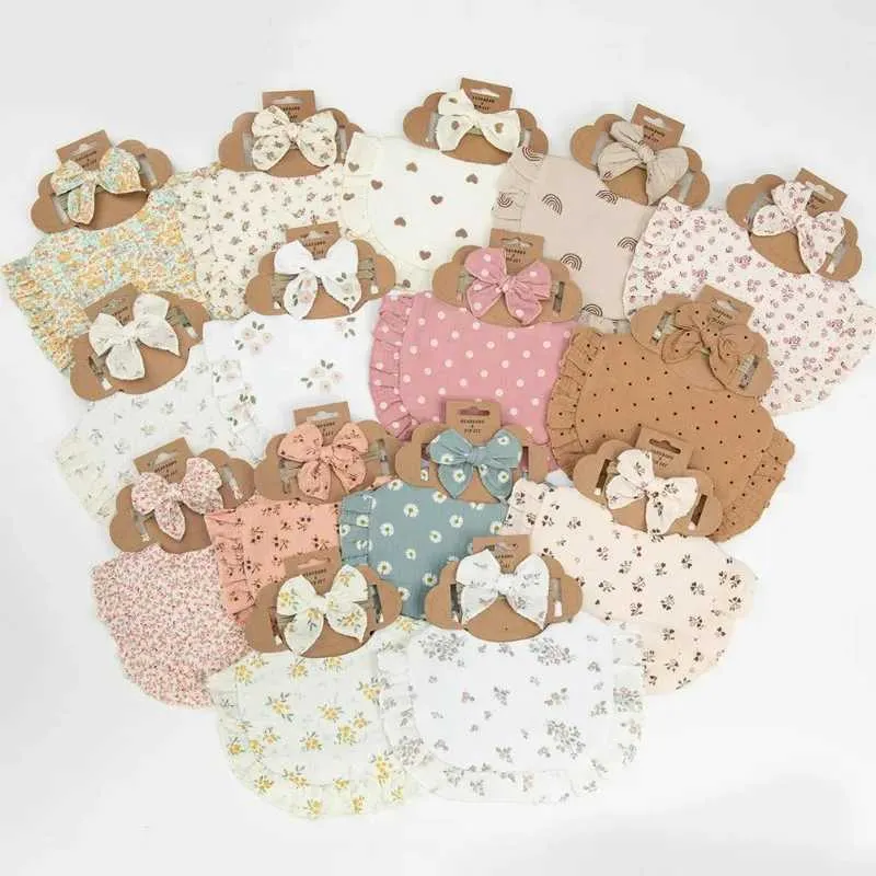 Muslin Ruffled Bibs 2-Pack Muslin Cotton Baby Bibs with Ruffled Edge & Hair Bows - Flower ...