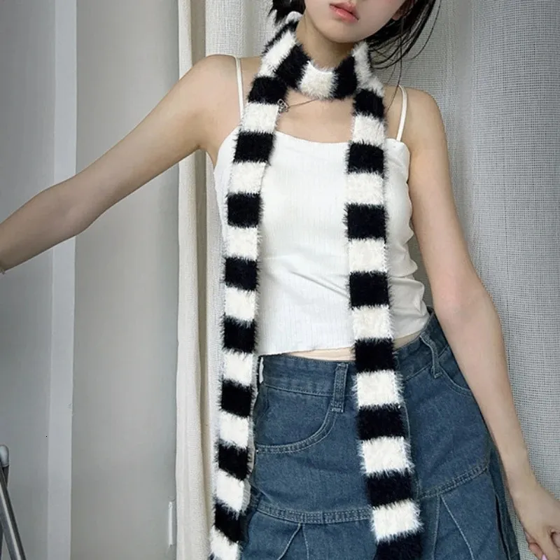 Korean Fashion Ultra Thin Plush Scarf Soft Mint Striped Long Warm ...