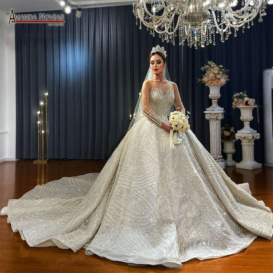 Beaded Wedding Dress Ball Gown, Lace Illusion 3/4... From Babynice888,  $2,503.8 | DHgate.Com