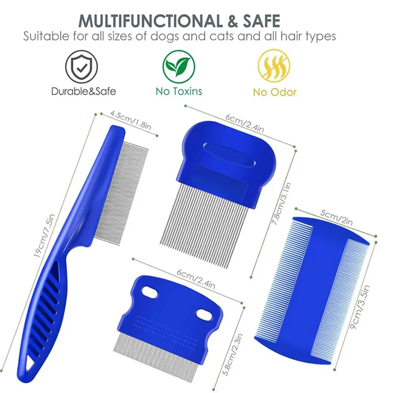 Loppekamme i rustfrit stål til hunde og katte 4-pak_voghion.com