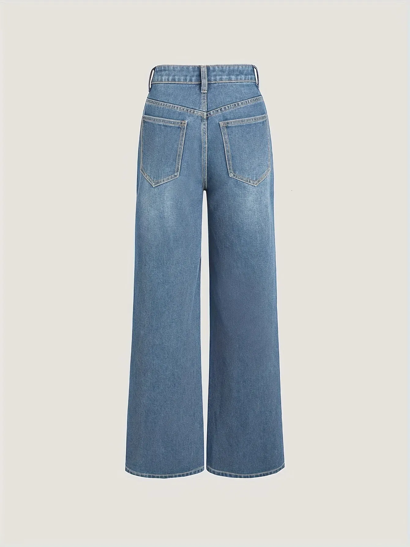 Slim Straight Leg Denim Jeans - Retro Blue - Diagonal Button