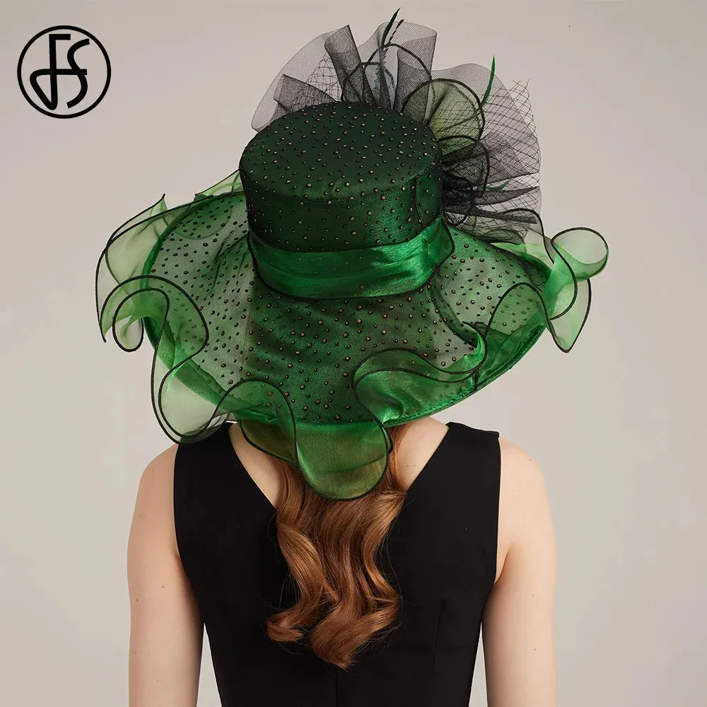 FS Green Organza Wide Brim Derby Hat For Women Mesh... From  display picture 2