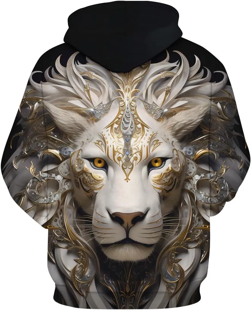 【Golden Concept】Hoodie - White 3D Print 海外限定 Retro 3D White Lion Graphic white fox hoodie for Men and
