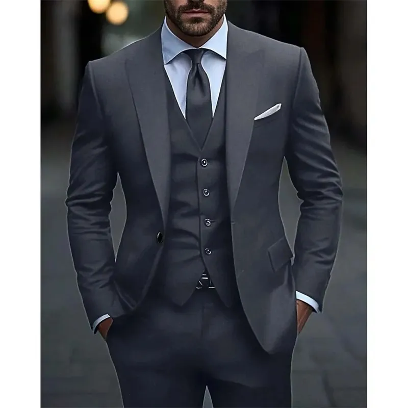 Costume 3 Pièces Pour Homme - Coupe Ajustée - Blazer, Gilet Et Pantalon - Pour Mariage Et Cérémonie