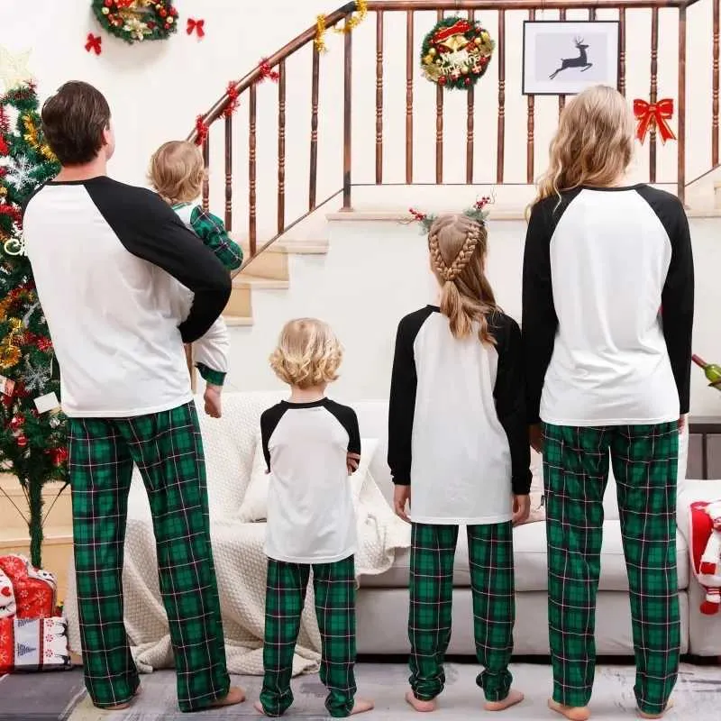 Pijama Navideño A Juego, Pijamas Familiares A Cuadros Verdes, Ropa