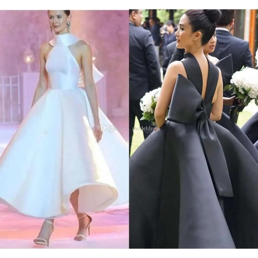 Runway Evening Dresses Latest Halter High Neck Backless Big Bow